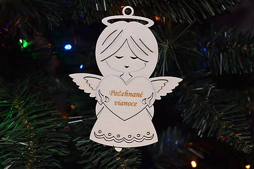 Dekorácie - Drevený anjelik „Požehnané Vianoce“ – 3D vrstvená vianočná ozdoba – z preglejky 6 - 17936106_