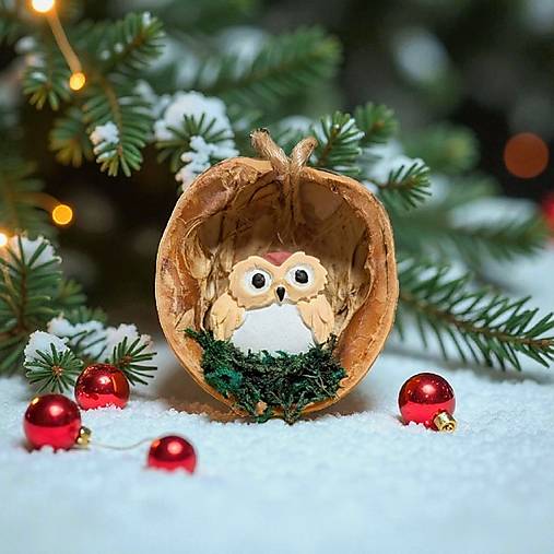 Dekorácie - Vianočné oriešky so sovičkami - 17935936_