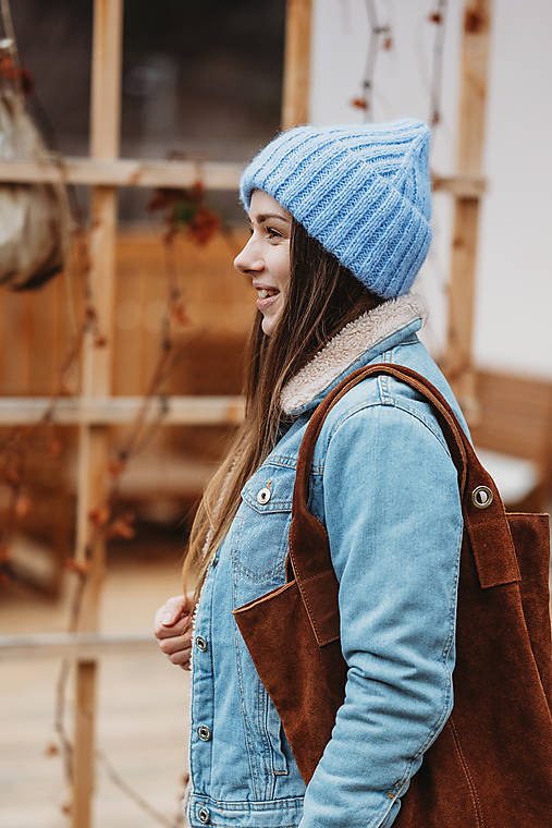 Čiapky, čelenky, klobúky - Ručne pletená čiapka "LUNA" modrá - 17938653_