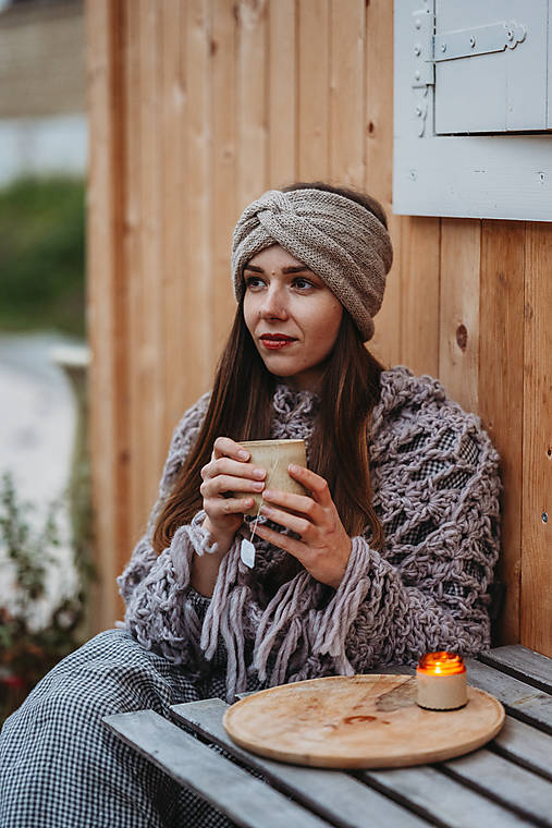 Čiapky, čelenky, klobúky - Pletená čelenka "Plody lesa" suché lístie - 17938661_