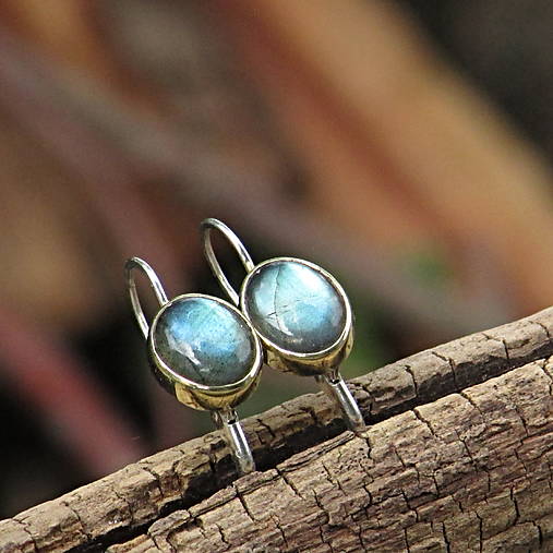 Náušnice - Labradoritové kobylky (zlato, striebro), jediný pár - 17939023_