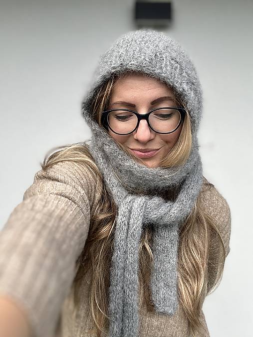 Čiapky, čelenky, klobúky - Bonetka s dlhym šalikom alpaka - 17938851_