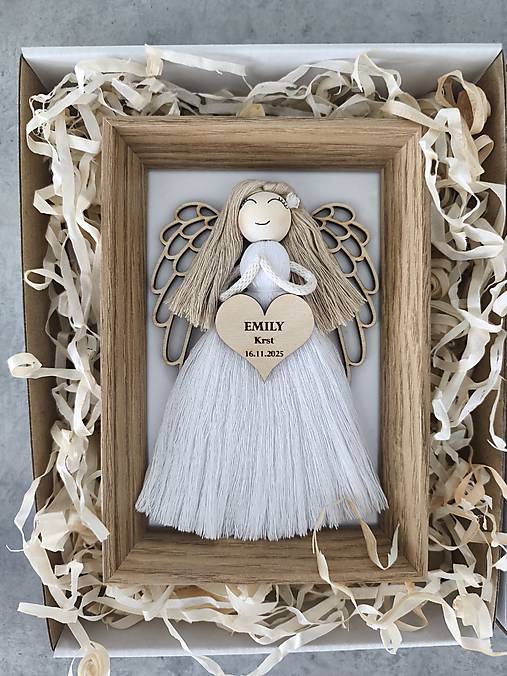 Dekorácie - Macrame anjel na pamiatku krstu - 17938642_