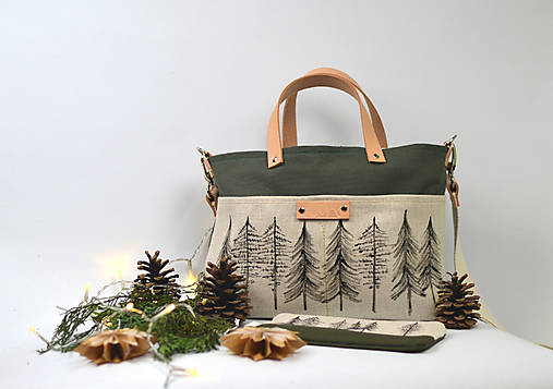 Kabelka malá (bavlna, ľan, koža) STROMY green