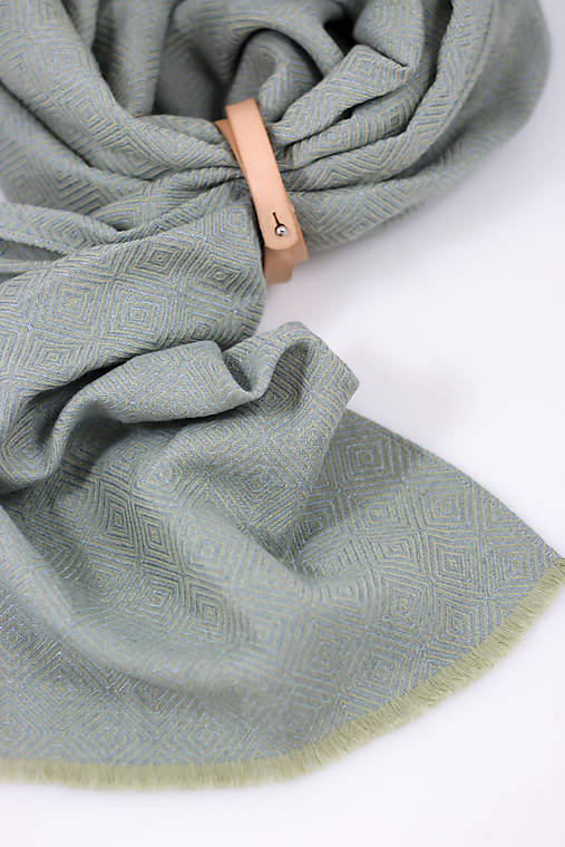 Exkluzívny pánsky šál z ľanu a bavlny – šedozelený s diamantovým vzorom