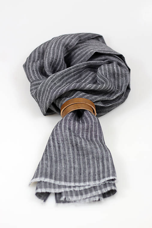 Pánska ľanová šatka – čiernošedá s jemným prúžkom, vianočný darček pre neho