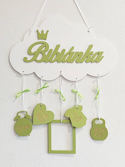 Závesné meno na obláčiku s údajmi o narodení šírka 35cm