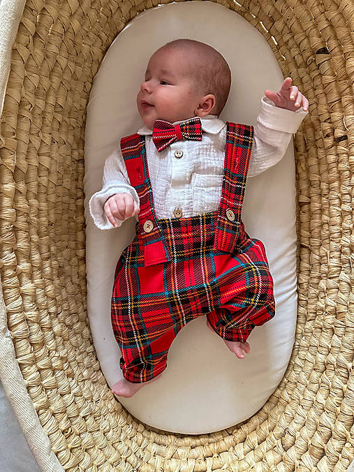 Detské oblečenie - Vianočné kárované nohavice na traky - 17940113_