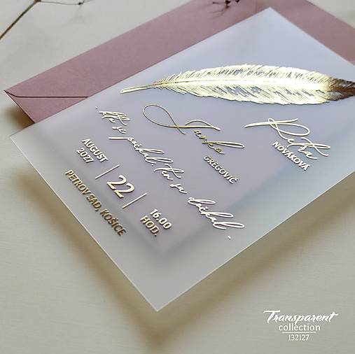Transparentné zlaté svadobné oznámenie I32127