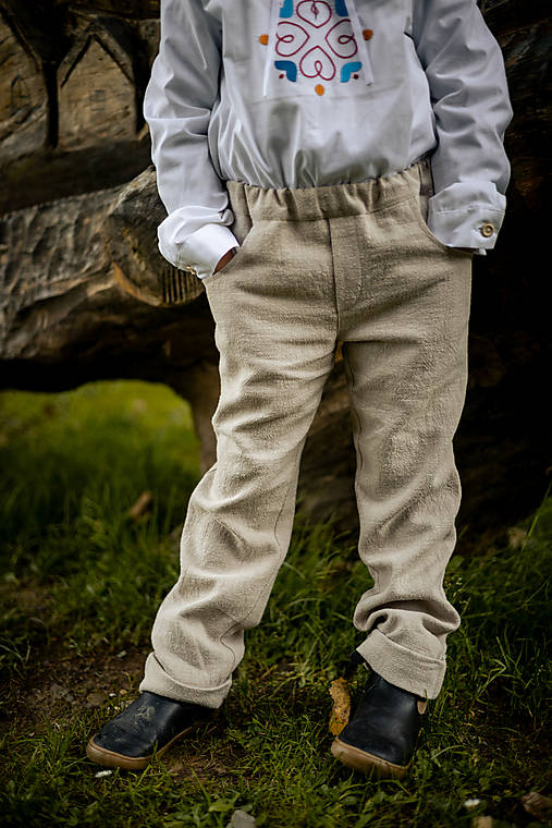 Detské oblečenie - Chlapčenské ľanové nohavice na gumu Števko - 17940544_