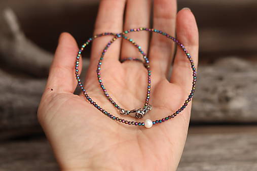 Náhrdelník zirkon lila flash, perla