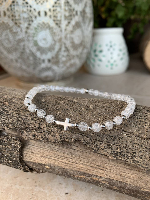 Náramky - náramok Praskaný Krištáľ s krížikom Ag925 - 17940922_