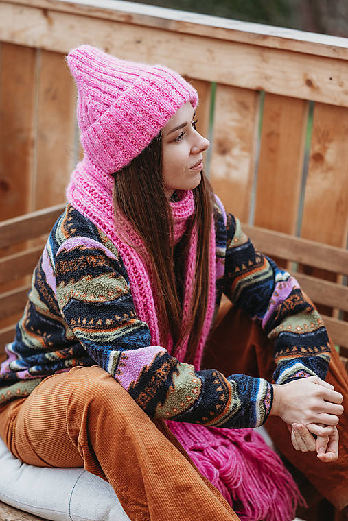 Čiapky, čelenky, klobúky - Ručne pletená čiapka "LUNA" (Ružová) - 17944991_