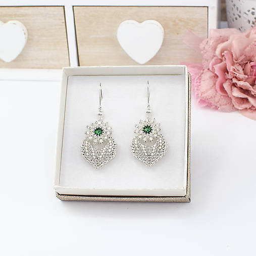 náušnice MOODS Élégance (zelená/strieborná)