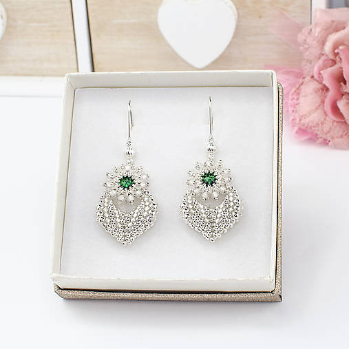 náušnice MOODS Élégance (zelená/strieborná)