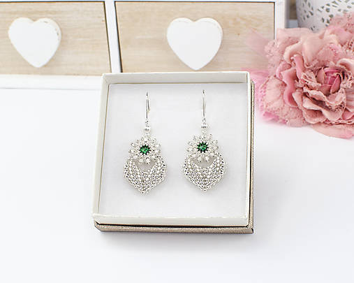 náušnice MOODS Élégance (zelená/strieborná)