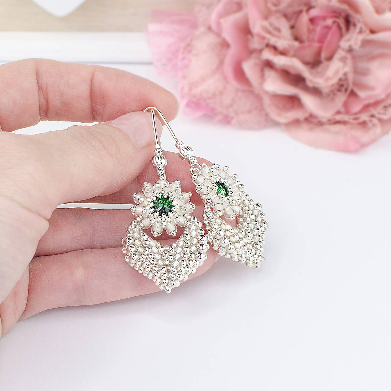 náušnice MOODS Élégance (zelená/strieborná)