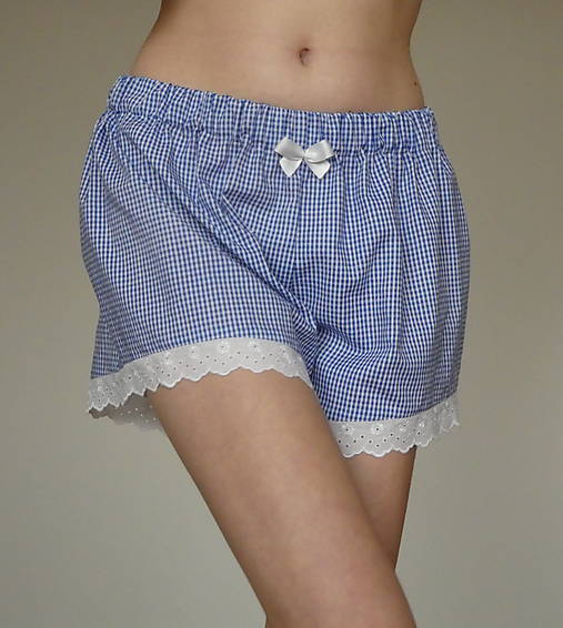 Nohavice - Trenkošky modrá kocočka s madeirou - 17944808_