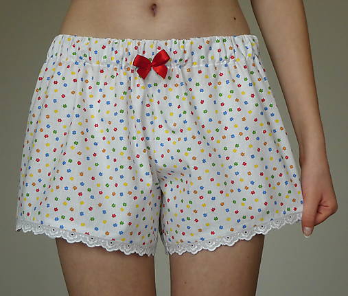 Nohavice - Kraťuldy Drobné kvietky s madeirou - 17945523_