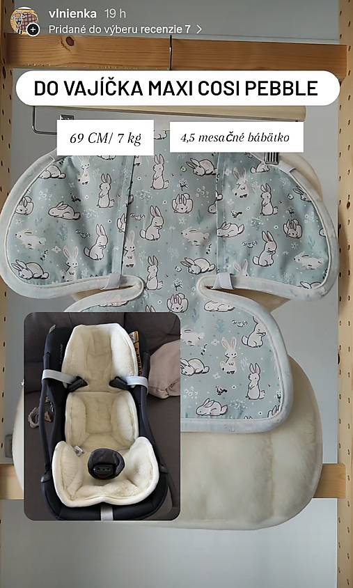Detský textil - VLNIENKA  zmenšovacia vložka do autosedačky  Maxi cosi  Pebble 100%  Merino Natural  Zajko Mint - 17942051_