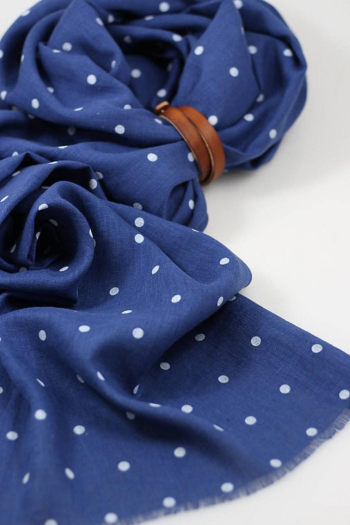 Veľká exkluzívna dámska modrá bodkovaná šatka 100% ľan
