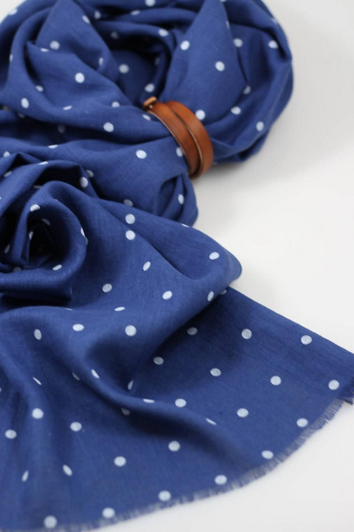 Veľká exkluzívna dámska modrá bodkovaná šatka 100% ľan