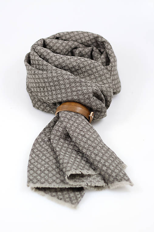 Pánsky hrejivý ľanový šál s hnedým diamantovým vzorom v darčekovom balení "Berry"