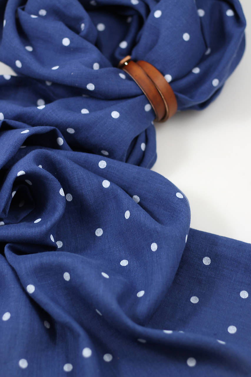 Veľká exkluzívna dámska modrá bodkovaná šatka 100% ľan