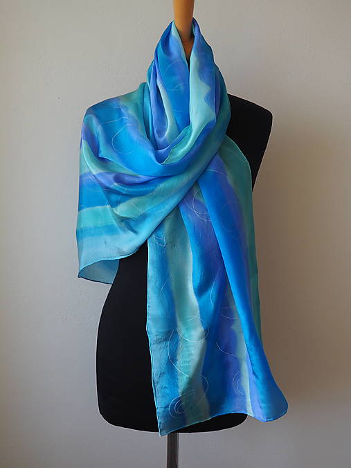 Šály a nákrčníky - Ručne maľovaný hodvábny šál 298 - 17944464_