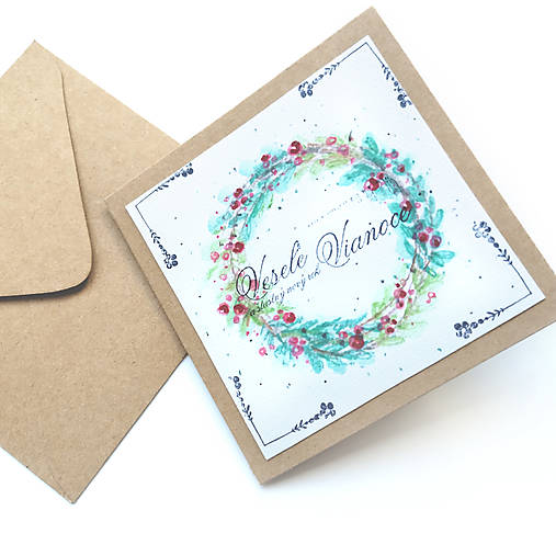 Papiernictvo - MINI VIANOČNÁ POHĽADNICA - "Vianočný veniec" - Pozdrav - 17945614_