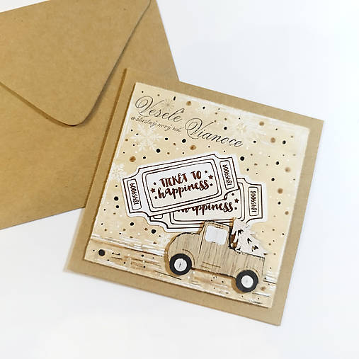 Papiernictvo - MINI VIANOČNÁ POHĽADNICA - "Autíčko s vianočným stromčekom" - Pozdrav - 17945634_