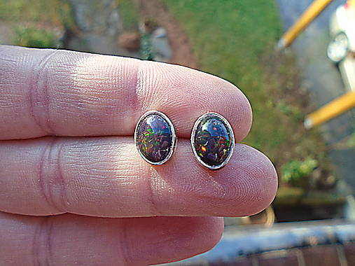 Strieborné náušnice Ag925 Čierný opál