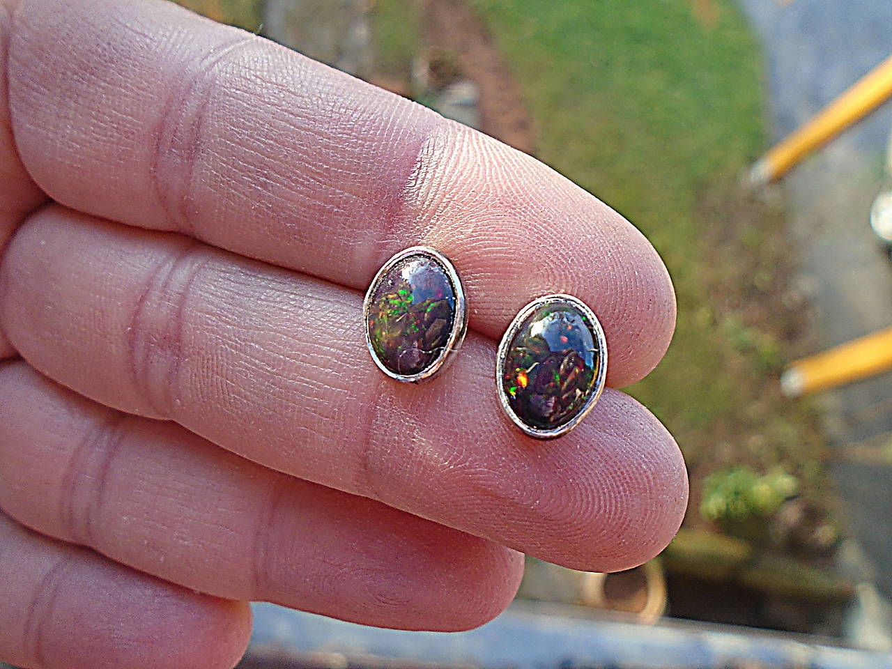 Strieborné náušnice Ag925 Čierný opál