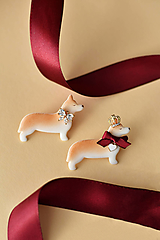 Brošne - Brošňa "Corgi" (Corgi so zirkónovou mašľou) - 17943255_