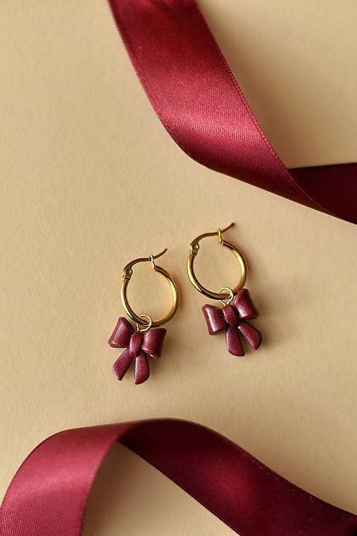 Náušnice - Náušnice "Primavera" Bow Burgundy - 17943351_