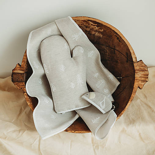 Úžitkový textil - Darčeková sada - rukavica a utierka Winter Forest (prírodná režná) - 17942539_