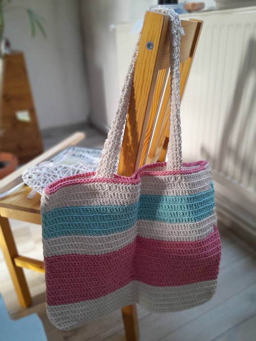 Materiál ručne robený - Makramé plážová taška - 17943067_