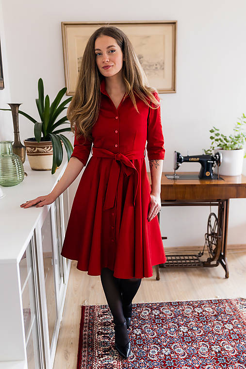 Šaty - Košilové šaty SARA, červené - 17946655_