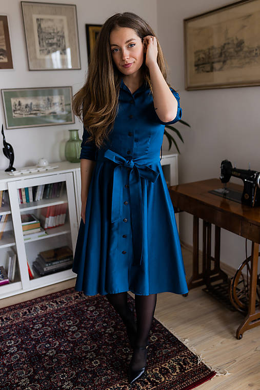 Šaty - Košilové šaty SARA, kachní modř - 17946855_