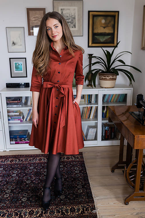 Šaty - Košilové šaty SARA, cihlové - 17946880_