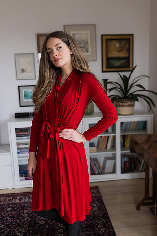 Šaty - APRIL červená, zavinovací šaty/cardigan - 17948078_