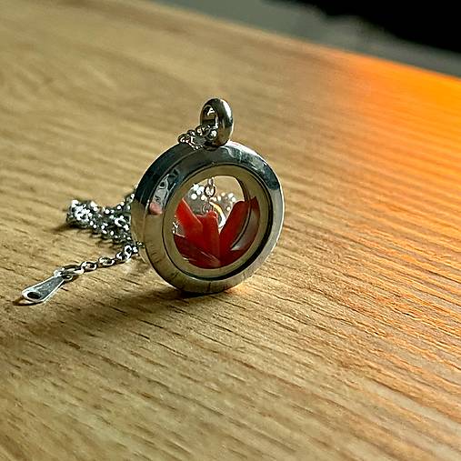 Steel Locket Coral Necklace / Oceľový medailón s koralmi E069