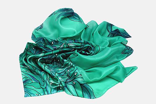 Ručne maľovaná hodvábna šatka - Smaragdové ľalie