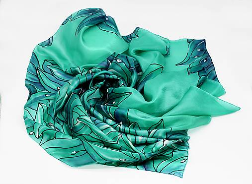 Ručne maľovaná hodvábna šatka - Smaragdové ľalie