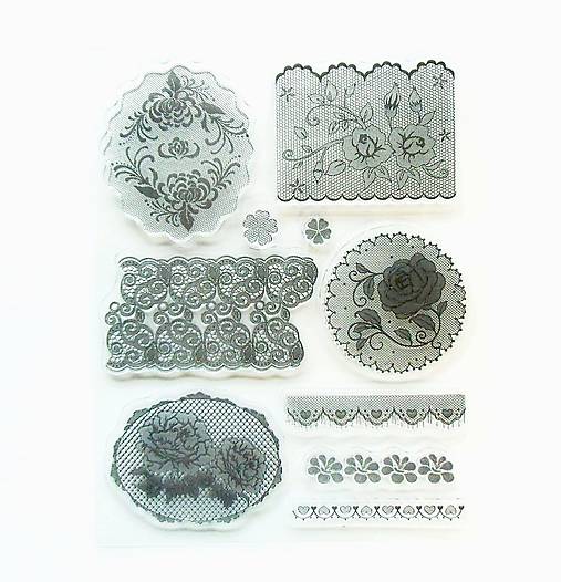 - 50% silikónové razítka, pečiatky 14x18 cm, pôvod.cena 7,90€ (krajka, čipka, ruža)