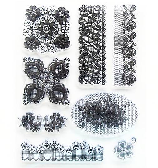 - 50% silikónové razítka, pečiatky 14x18 cm, pôvod.cena 7,90€ (čipka, krajka, kvet)