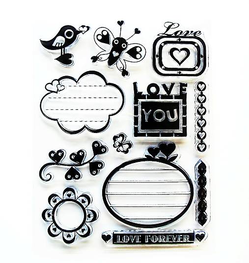 - 50% silikónové razítka, pečiatky 14x18 cm, pôvod.cena 7,90€ (vtáčik, srdiečko)