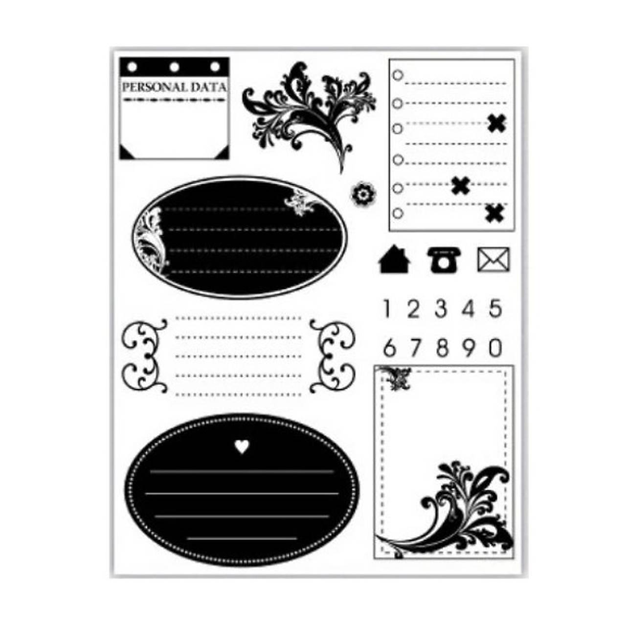 - 50% silikónové razítka, pečiatky 14x18 cm, pôvod.cena 7,90€ (menovka, telefón, obálka)