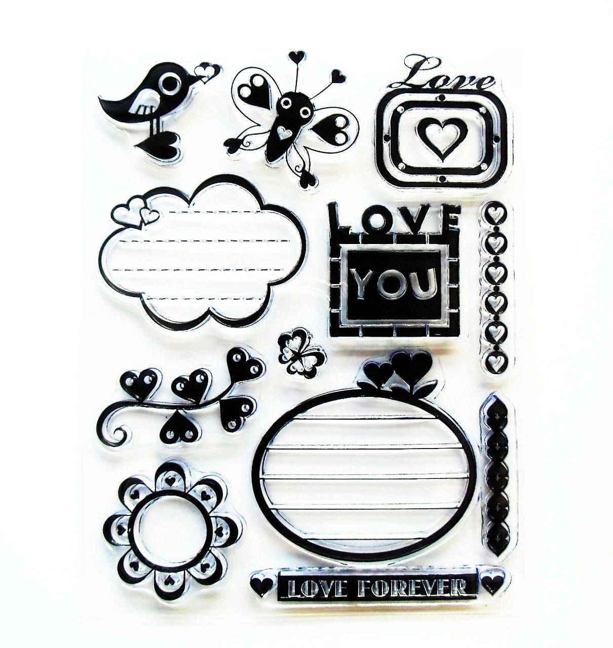 - 50% silikónové razítka, pečiatky 14x18 cm, pôvod.cena 7,90€ (vtáčik, srdiečko)