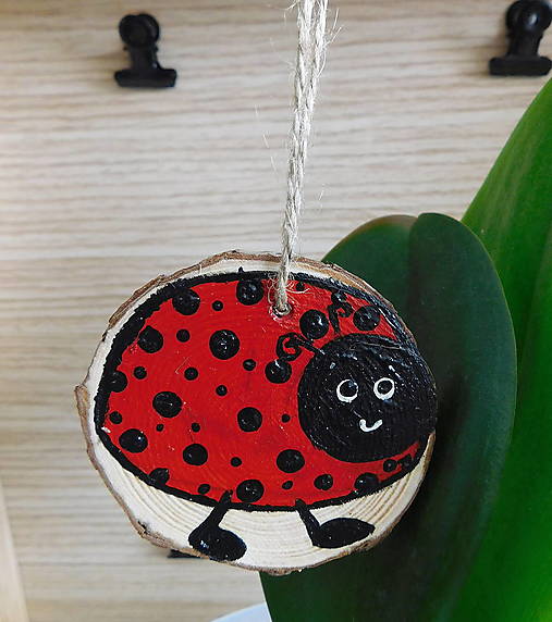 Dekorácie - lienka na zavesenie drevená maľovaná - totálny výpredaj! - 17947465_